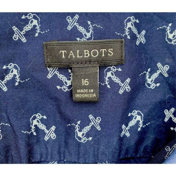 Talbots Navy Blue Anchor Print Button Up Blouse Top - Picture 5 of 6